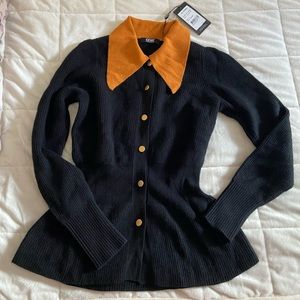 Pure 100% Mongolian cashmere cardigan with accent collar